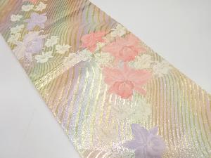 蘭によろけ斜め縞模様織り出し 袋帯